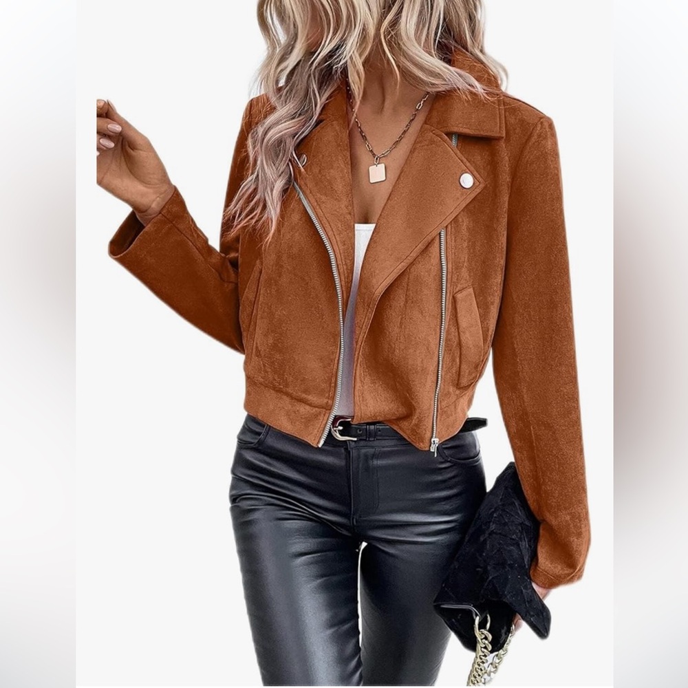 Coalition LA S faux suede moto jacket camel zipper zipup